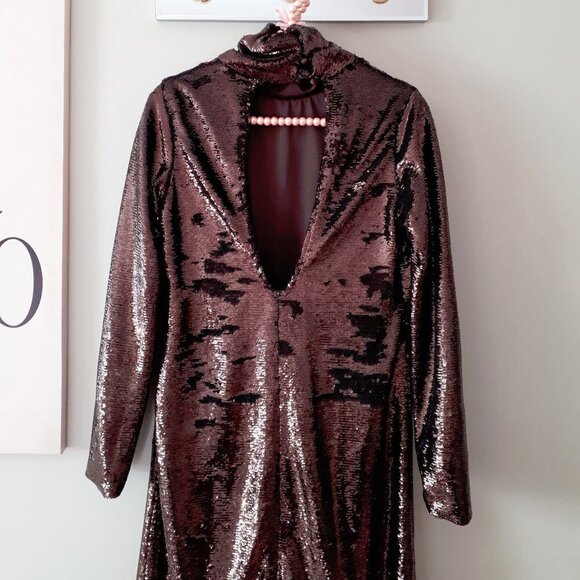 NWT Zara brown sequin long sleeve knit midi holiday dress, S - Picture 16 of 16